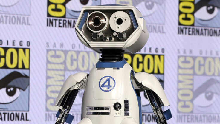 SAN DIEGO, CALIFORNIA - JULY 25: H.E.R.B.I.E. is seen during the Marvel Studios Panel at 2026 San Diego Comic-Con on July 25, 2026 in San Diego, California. (Photo by Jesse Grant/Getty Images for Disney)